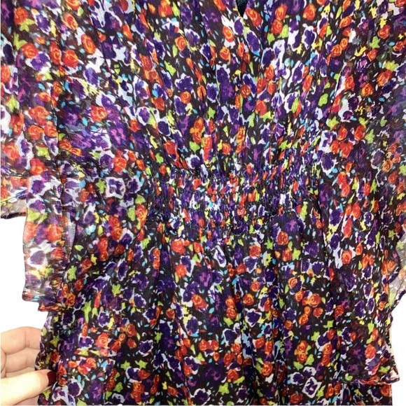 Women’s 100% Silk Purple Floral Dress With Flutter Sleeve. Size 6. - Picture 3 of 5